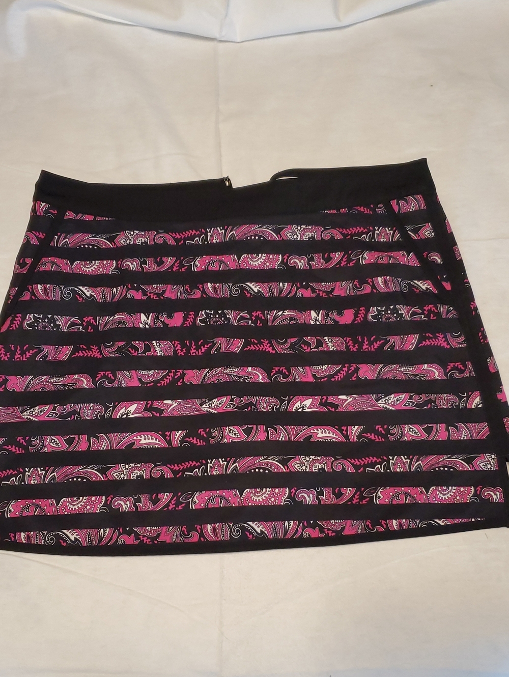 Lady Hagen Black Mini Skirt with Pink Paisley Stripes